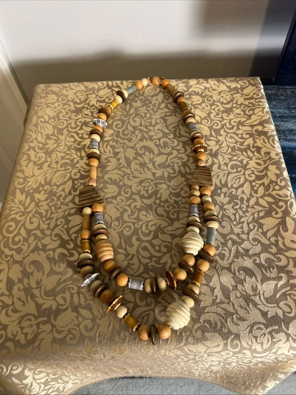 Chunky Wooden Necklace Gold Tone Spacers = Different Sizes, Colors & Shapes Boho